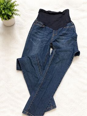 Hybrid & company Dark Blue Denim Maternity Jeans with Black Support Panel